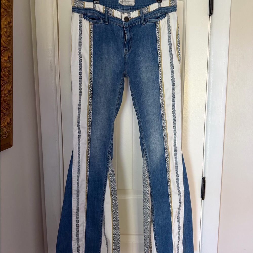 *RARE* Free People Dianica Flare White Vintage Print Boho Jean